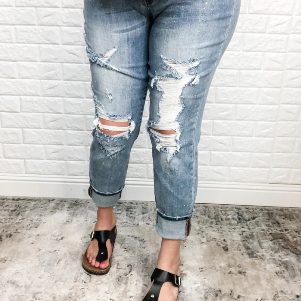Judy Blue Paint Splattered Distressed Boyfriend